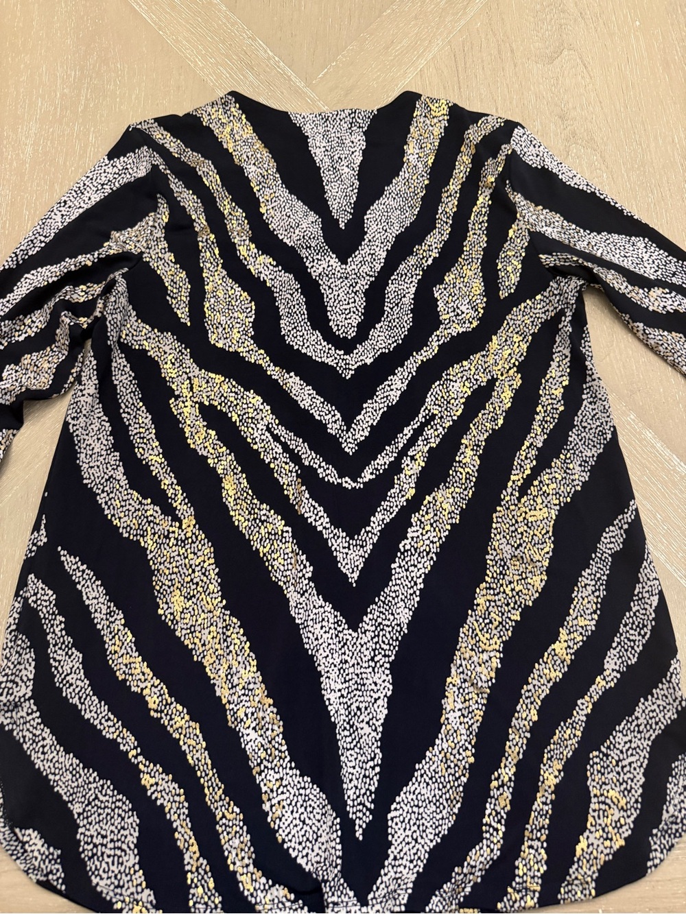 JM Collection navy, silver and gold Patterned Zip-Front Top - Picture 8 of 8